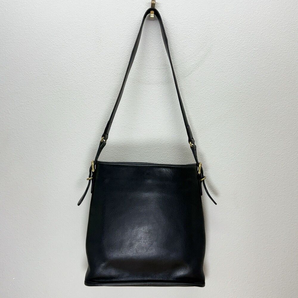 Vintage Coach Equestrian Slim Bucket Bag 9806 Shoulder Bag Black Leather Slouch - Picture 4 of 15